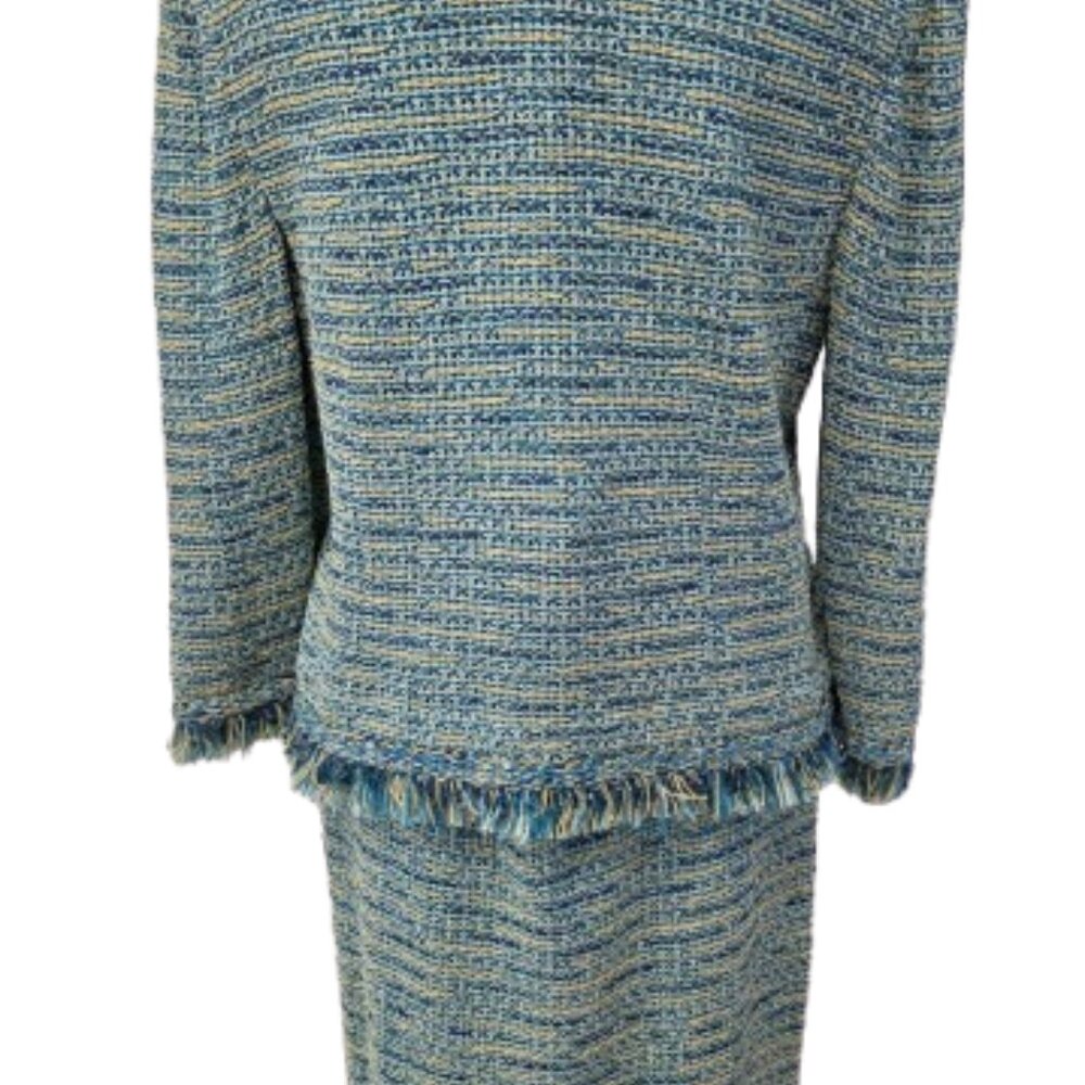 St. John Couture Skirt Suit Size 10 Multicolor Aqua Blue Green Tweed - Picture 12 of 14